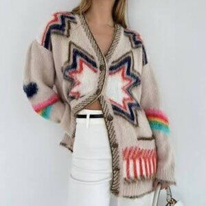 NWT Commense Caesars Palace Rainbow Etro Oversized Cardigan Knit Sweater L